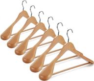 6-piece set of elegant natural wooden coat hangers by topia hanger - premium wood suit hangers with glossy finish, extra-wide shoulder, thicker chrome hooks & anti-slip bar ct02n logo