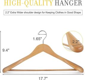 img 3 attached to 6-Piece Set of Elegant Natural Wooden Coat Hangers by TOPIA HANGER - Premium Wood Suit Hangers with Glossy Finish, Extra-Wide Shoulder, Thicker Chrome Hooks & Anti-Slip Bar CT02N