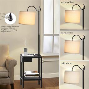 img 1 attached to 🏡 Farmhouse Rustic Nightstand with Drawer, Charging Station, USB Ports, and Outlet – Includes Table Lamp with Bulb for Living Room