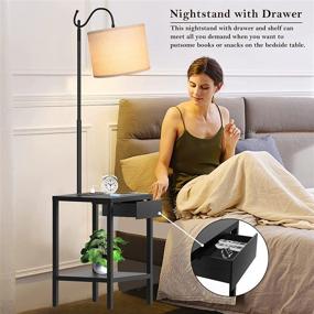 img 2 attached to 🏡 Farmhouse Rustic Nightstand with Drawer, Charging Station, USB Ports, and Outlet – Includes Table Lamp with Bulb for Living Room