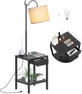 🏡 farmhouse rustic nightstand with drawer, charging station, usb ports, and outlet – includes table lamp with bulb for living room логотип