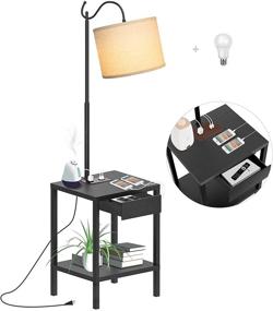 img 3 attached to 🏡 Farmhouse Rustic Nightstand with Drawer, Charging Station, USB Ports, and Outlet – Includes Table Lamp with Bulb for Living Room