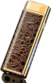 img 4 attached to Gold Leather Texture Business Plasma Lighter with Flashlight USB 🔥 Rechargeable Novelty Flameless Lighter featuring LED Lighting, Windproof Electric Arc Lighter