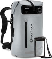 earth pak waterproof backpack with easy access front pocket & cushioned back panel: 35l/55l, heavy duty roll-top closure, ipx8 waterproof phone case included logo