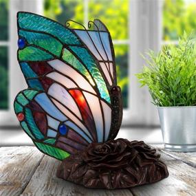 img 4 attached to 🦋 Lavish Pointed Wings Tiffany Style Butterfly Lamp: Stained Glass Table/Desk Light with LED Bulb - Vintage Accent Decor (8"x6"x9")