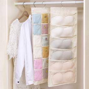 img 3 attached to 👕 SMART Closet Hanging Organizer with Mesh Pockets & Metal Hanger - Dual Sided Wall Shelf Wardrobe Storage Bags, 6 Pockets & 18 Pouches - Oxford Cloth Hanging Shelves for Bra, Underwear, Underpants & Sock