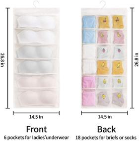 img 2 attached to 👕 SMART Closet Hanging Organizer with Mesh Pockets & Metal Hanger - Dual Sided Wall Shelf Wardrobe Storage Bags, 6 Pockets & 18 Pouches - Oxford Cloth Hanging Shelves for Bra, Underwear, Underpants & Sock