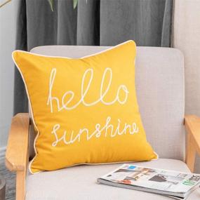 img 3 attached to 🌞 YIcabinet Set of 2 Soft Solid Decorative Square Throw Pillow Covers - Outdoor Patio Yellow Hello Sunshine Pillows for Sofa Bedroom Car - 18x18 Inch