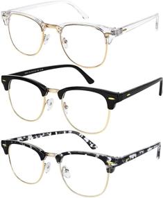 img 4 attached to Stylish Blue Light Glasses 3-Pack for Men and Women - Crystal Gold, Black Gold, Grey Havana Gold