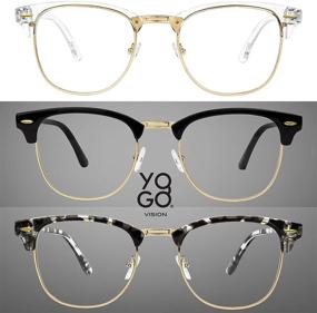 img 3 attached to Stylish Blue Light Glasses 3-Pack for Men and Women - Crystal Gold, Black Gold, Grey Havana Gold
