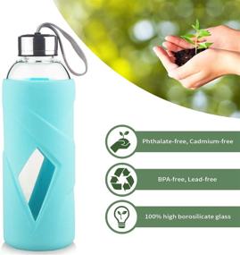 img 3 attached to Reeho 32oz Borosilicate Glass Water Bottle with Non-Slip Silicone Sleeve and Stainless Steel Lid - BPA-Free, Ideal for Daily Hydration (Light Blue)