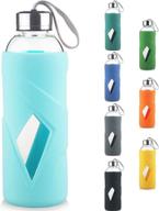 reeho 32oz borosilicate glass water bottle with non-slip silicone sleeve and stainless steel lid - bpa-free, ideal for daily hydration (light blue) logo