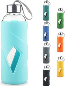 img 4 attached to Reeho 32oz Borosilicate Glass Water Bottle with Non-Slip Silicone Sleeve and Stainless Steel Lid - BPA-Free, Ideal for Daily Hydration (Light Blue)