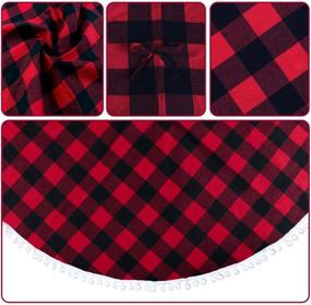 img 2 attached to 🎄 OurWarm 48 Inch Red and Black Buffalo Plaid Christmas Tree Skirt with Pom Pom Trim - Double Layers Xmas Tree Skirt for Holiday Decorations