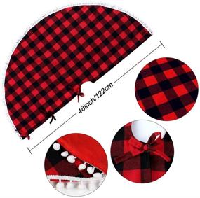 img 3 attached to 🎄 OurWarm 48 Inch Red and Black Buffalo Plaid Christmas Tree Skirt with Pom Pom Trim - Double Layers Xmas Tree Skirt for Holiday Decorations