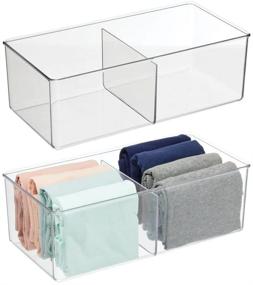 img 4 attached to 📦 mDesign Clear Plastic Divided Drawer and Closet Storage Bin - 2 Compartment Organizer for Scarves, Socks, Bras, Underwear - Dress Drawer Organizer, Shelf Organization - Pack of 2