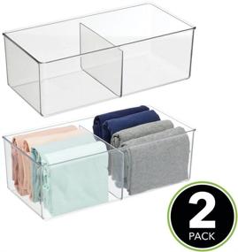 img 3 attached to 📦 mDesign Clear Plastic Divided Drawer and Closet Storage Bin - 2 Compartment Organizer for Scarves, Socks, Bras, Underwear - Dress Drawer Organizer, Shelf Organization - Pack of 2