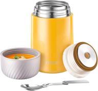 🍲 fewoo food thermos: 27oz vacuum insulated soup flask for hot food on-the-go - stainless steel lunch container with folding spoon - leak proof jar for school, office, travel (yellow) логотип