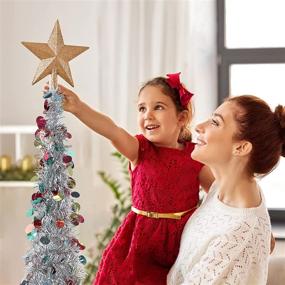 img 2 attached to 5ft Pop Up Christmas Tree: Shiny Sequin Slim Collapsible Tinsel Coastal Decor for Halloween & Holiday Xmas Office Fireplace Indoor Outdoor, Silver