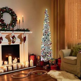 img 3 attached to 5ft Pop Up Christmas Tree: Shiny Sequin Slim Collapsible Tinsel Coastal Decor for Halloween & Holiday Xmas Office Fireplace Indoor Outdoor, Silver