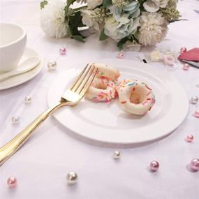 img 1 attached to 🍽️ WELLIFE 200-Pack White Plastic Dessert Plates with Gold Disposable Forks, High-Quality Hard Plastic Plates 7.5”, Appetizer Plastic Plates for Weddings and Parties