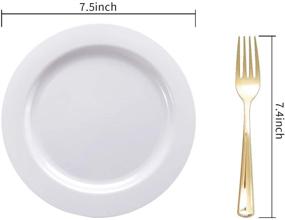 img 3 attached to 🍽️ WELLIFE 200-Pack White Plastic Dessert Plates with Gold Disposable Forks, High-Quality Hard Plastic Plates 7.5”, Appetizer Plastic Plates for Weddings and Parties