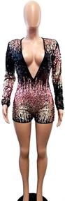 img 2 attached to Aro Lora Deep V Neck Sequin Bodycon Party Jumpsuit Romper for Women - Long Sleeve Clubwear