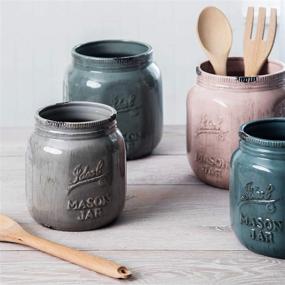 img 3 attached to Organize Your Kitchen with Palais Essentials Ceramic Utensil Crock (Mason Jar Antique Cool Grey) - Perfect Utensil Holder!