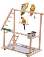 qbleev bird play stand parrots playground - fun & functional wooden stick perch with 🐦 ladder, feeder cup, bell swing, and tray - ideal parrot exercise gym for parakeet, cockatiel, conure logo