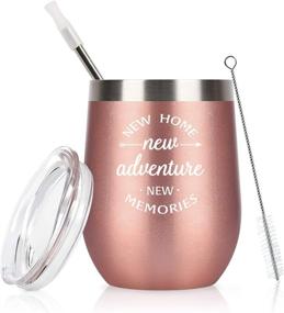 img 4 attached to 🏡 Cpskup New Home New Adventures Wine Tumbler, Housewarming Gifts for Women Friends, First Time House Owner Ideas for Women, 12 Oz Stainless Steel Stemless Wine Tumbler with Lid in Rose Gold - Enhanced SEO