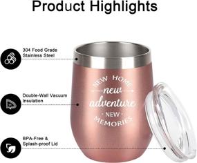 img 3 attached to 🏡 Cpskup New Home New Adventures Wine Tumbler, Housewarming Gifts for Women Friends, First Time House Owner Ideas for Women, 12 Oz Stainless Steel Stemless Wine Tumbler with Lid in Rose Gold - Enhanced SEO