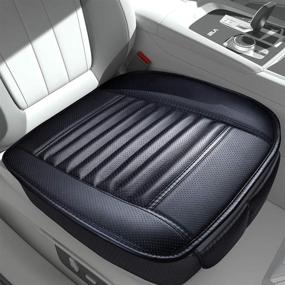 img 4 attached to Sunny Color 1pc Filling Bamboo Charcoal Edge Wrapping Car Front Seat Cushion Cover Pad for Auto with PU Leather (Black): Stylish Protection and Comfort for Your Car Seats