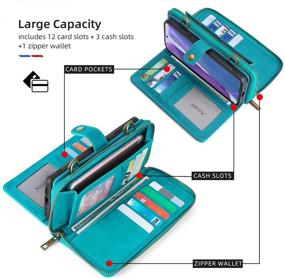 img 1 attached to 💼 15 Card Slots & Shoulder Strap PU Leather Wallet Case for Samsung Galaxy S21 - Detachable Magnetic Full Protective Purse Cover (S21 Blue)