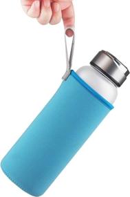 img 1 attached to 💙 32oz Blue Borosilicate Glass Water Bottle with Neoprene Sleeve, Stylish Stainless Steel Lid - DEARRAY Sport