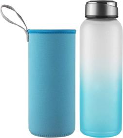 img 4 attached to 💙 32oz Blue Borosilicate Glass Water Bottle with Neoprene Sleeve, Stylish Stainless Steel Lid - DEARRAY Sport