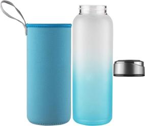 img 3 attached to 💙 32oz Blue Borosilicate Glass Water Bottle with Neoprene Sleeve, Stylish Stainless Steel Lid - DEARRAY Sport