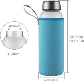 img 2 attached to 💙 32oz Blue Borosilicate Glass Water Bottle with Neoprene Sleeve, Stylish Stainless Steel Lid - DEARRAY Sport