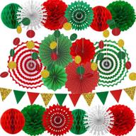 🎄 christmas party decorations: paper fans, garlands, string circle dot, triangle bunting flags, honeycomb balls, tissue pom poms - supplies for christmas, birthday, wedding, baby shower logo