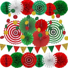 img 4 attached to 🎄 Christmas Party Decorations: Paper Fans, Garlands, String Circle Dot, Triangle Bunting Flags, Honeycomb Balls, Tissue Pom Poms - Supplies for Christmas, Birthday, Wedding, Baby Shower