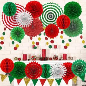 img 3 attached to 🎄 Christmas Party Decorations: Paper Fans, Garlands, String Circle Dot, Triangle Bunting Flags, Honeycomb Balls, Tissue Pom Poms - Supplies for Christmas, Birthday, Wedding, Baby Shower