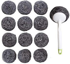 img 4 attached to 🧽 Kitchen Sumo Stainless Steel Sponges Scourer Set with Handle - 40g (Pack of 12) - Large Stainless Steel Scrubbers - Metal Scouring Pads - Kitchen Cleaning Tool