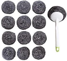 img 1 attached to 🧽 Kitchen Sumo Stainless Steel Sponges Scourer Set with Handle - 40g (Pack of 12) - Large Stainless Steel Scrubbers - Metal Scouring Pads - Kitchen Cleaning Tool