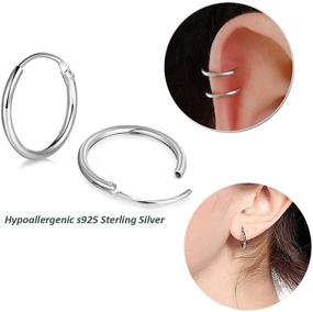 img 3 attached to EGOO & YAMEE Sterling Silver Cartilage Hoop Earrings for Women - Hypoallergenic Huggie Earring Set, Endless Small Hoops - 3 Pairs Tragus Earrings (8mm/10mm/12mm)