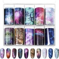 10 sheets fashion art nail foil transfer stickers with starry sky patterns - diy nail decals box for women and kids, 10 colors logo