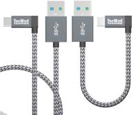 🔌 tecmad usb c кабель с разъемом под углом 90 градусов - плетеный нейлон, usb 3.0 кабель с разъемом type c для macbook, samsung s21/ultra/plus, oneplus nord, switch, lg, dji mavic pro drone - 0.8 фута+3.9 фута серый логотип