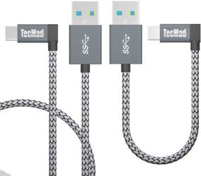 img 4 attached to 🔌 TecMad USB C кабель с разъемом под углом 90 градусов - плетеный нейлон, USB 3.0 кабель с разъемом Type C для MacBook, Samsung s21/Ultra/Plus, Oneplus Nord, Switch, LG, DJI Mavic Pro Drone - 0.8 фута+3.9 фута Серый