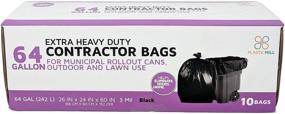 img 1 attached to PlasticMill 64 Gallon Contractor Bags in Black, 3 Mil Thickness, 50x60 Dimensions, Pack of 10 Bags.