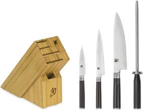 img 3 attached to 🔪 Полный набор кухонных ножей: Shun Cutlery Classic 5-предметный стартовый набор с подставкой - овощной, универсальный, шеф-поварский ножи, нагрудный сталь, блок Slimline - универсальный для любого кулинарного вызова.