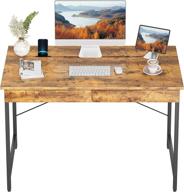 🖥️ rustic brown fezibo computer desk - 47-inch writing desk with gap design, 2 storage drawers - ideal for home office, makeup vanity table logo