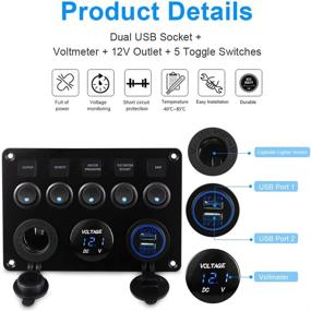 img 2 attached to WATERWICH 5 Gang Marine Ignition Toggle Switch Panel: Waterproof, Digital Voltmeter, USB Charger, and Cigarette Lighter Socket for RV Car Boat Truck Trailer Yacht (Blue)